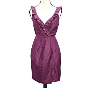 J Crew Dress‎ Womens 4 Petite Purple Silk Sleeveless Ruffle Party Cocktail Lined